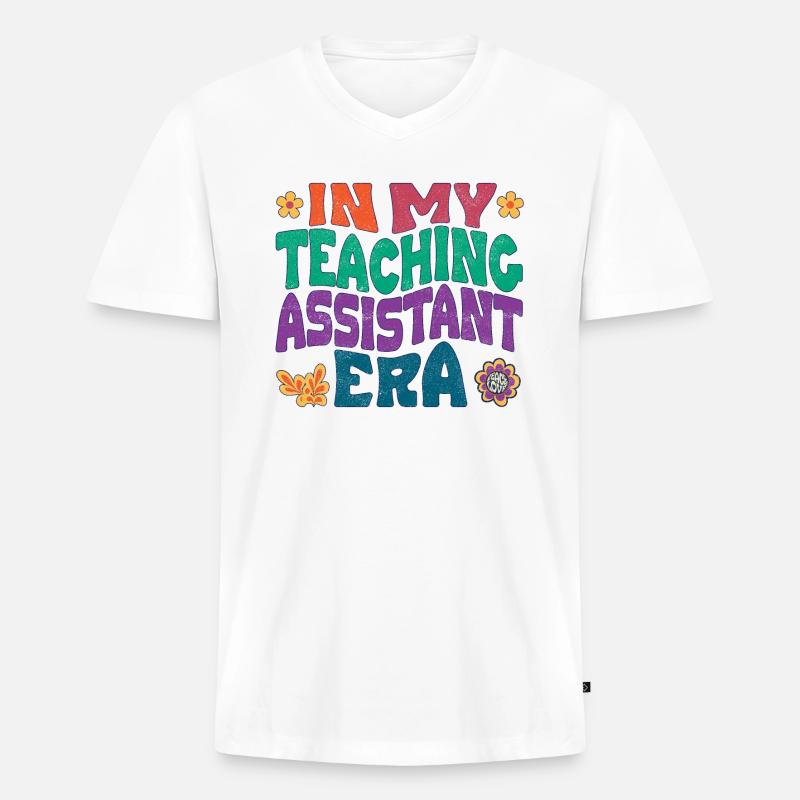 In my Teaching Assistant era - Männer Premium Bio T-Shirt mit V-Ausschnitt - Weiß