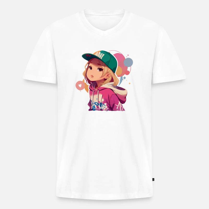 Blondes Mädchen im Kapuzenpullover - Männer Premium Bio T-Shirt mit V-Ausschnitt - Weiß