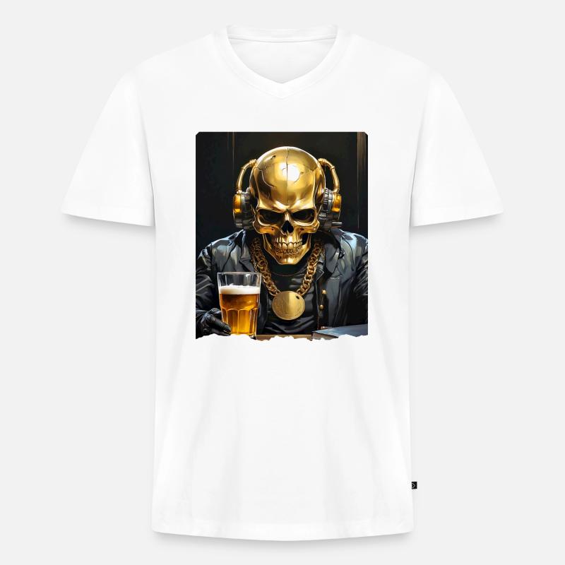 Bier Skull 0.7 - Männer Premium Bio T-Shirt mit V-Ausschnitt - Weiß