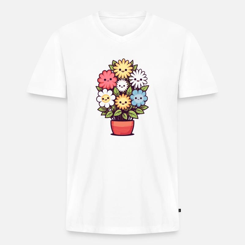 Lachende Blumen im Blumentopf - Männer Premium Bio T-Shirt mit V-Ausschnitt - Weiß