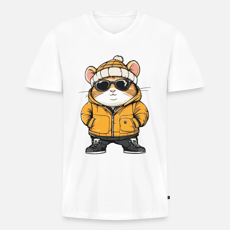 Hamster Cool Comic - Männer Premium Bio T-Shirt mit V-Ausschnitt - Weiß