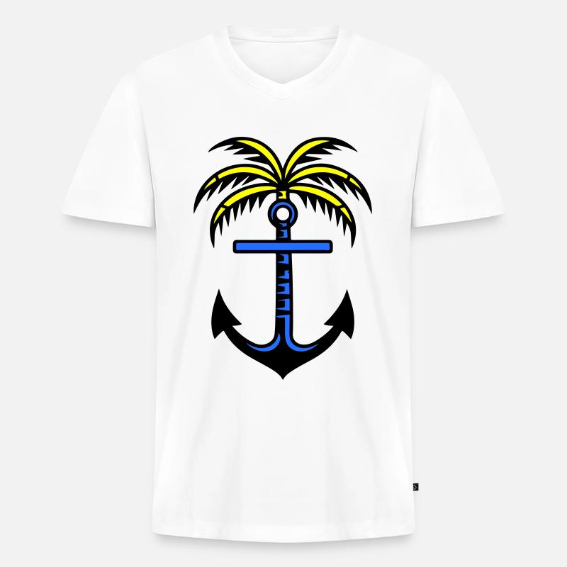 Palme Anker Symbol - Männer Premium Bio T-Shirt mit V-Ausschnitt - Weiß