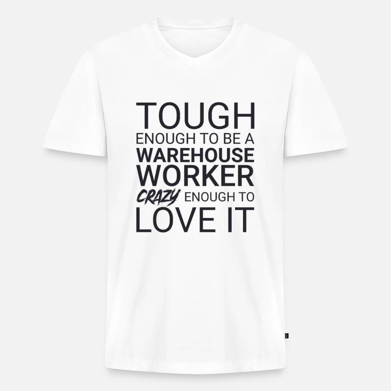 Warehouse Worker Crazy - Männer Premium Bio T-Shirt mit V-Ausschnitt - Weiß