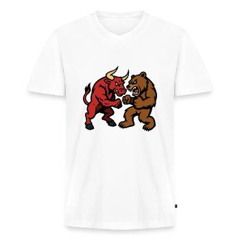 Bullen vs. Bären Showdown - Männer Premium Bio T-Shirt mit V-Ausschnitt - Weiß - Vorne - Nico (187cm)