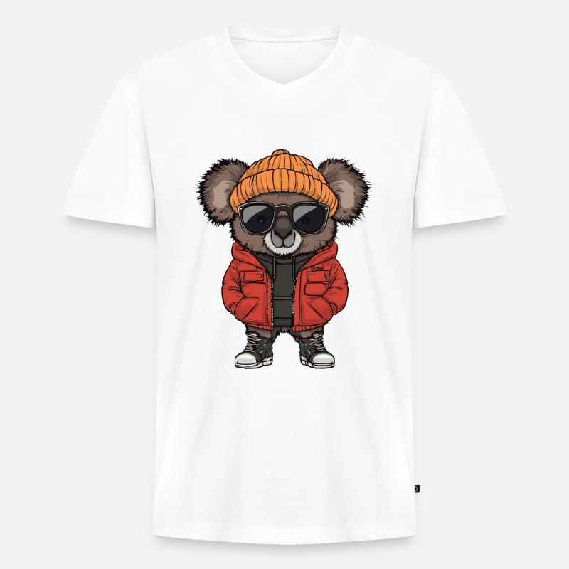 Koala Cool Comic - Männer Premium Bio T-Shirt mit V-Ausschnitt - Weiß