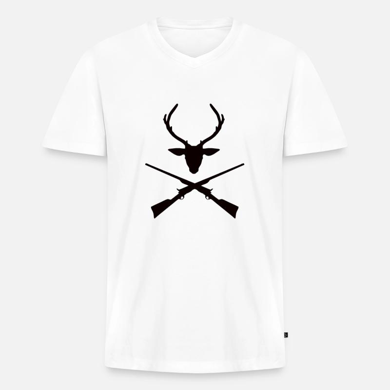 Jagen Logo Hirsch - Männer Premium Bio T-Shirt mit V-Ausschnitt - Weiß