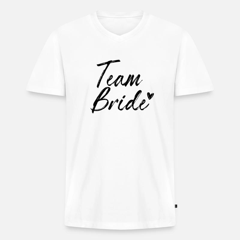 Team Bride - Männer Premium Bio T-Shirt mit V-Ausschnitt - Weiß