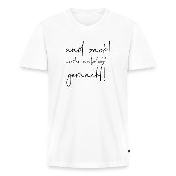Und Zack wieder unbeliebt gemacht! - Männer Premium Bio T-Shirt mit V-Ausschnitt - Weiß - Vorne - Nico (187cm)