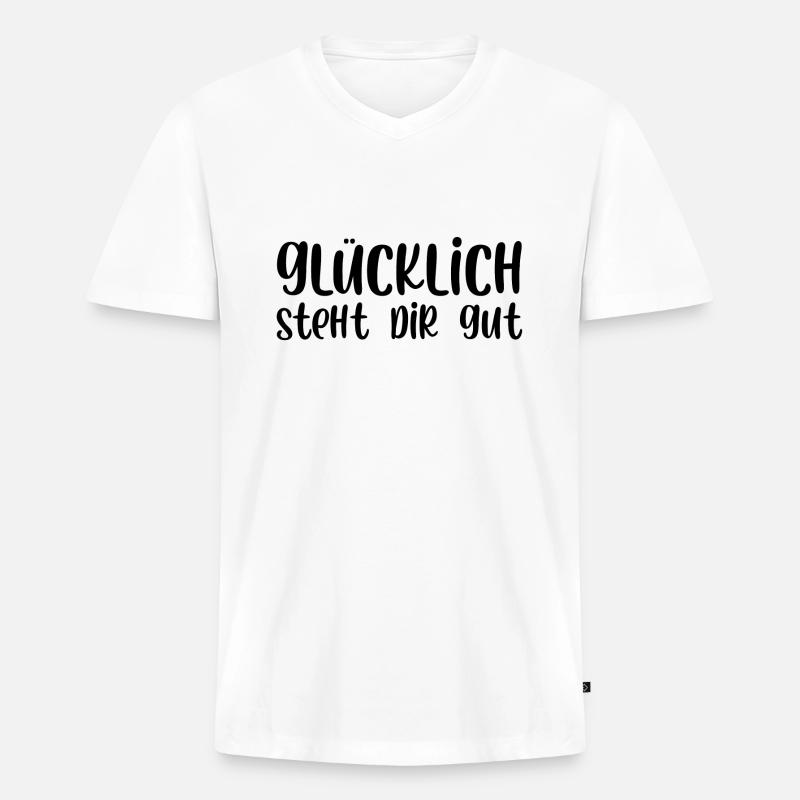 Glücklich steht dir gut - Männer Premium Bio T-Shirt mit V-Ausschnitt - Weiß