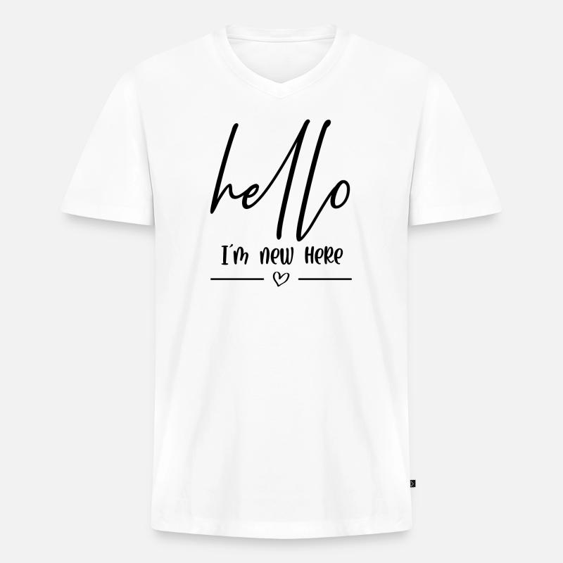 Hello im new here - Männer Premium Bio T-Shirt mit V-Ausschnitt - Weiß