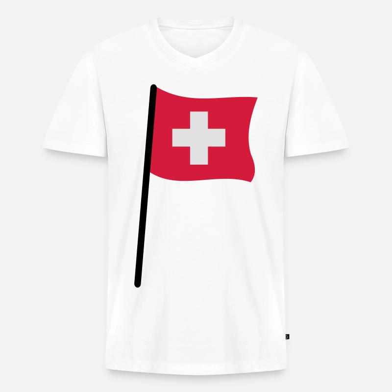 Schweizer Flagge - Männer Premium Bio T-Shirt mit V-Ausschnitt - Weiß