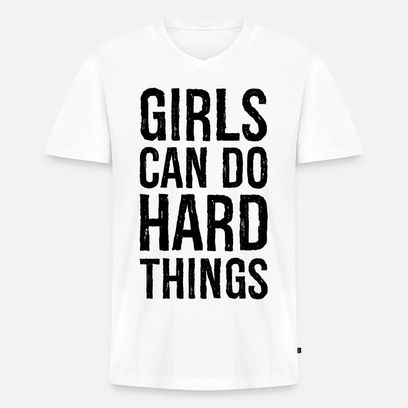 Mädchen können harte Dinge tun - Männer Premium Bio T-Shirt mit V-Ausschnitt - Weiß
