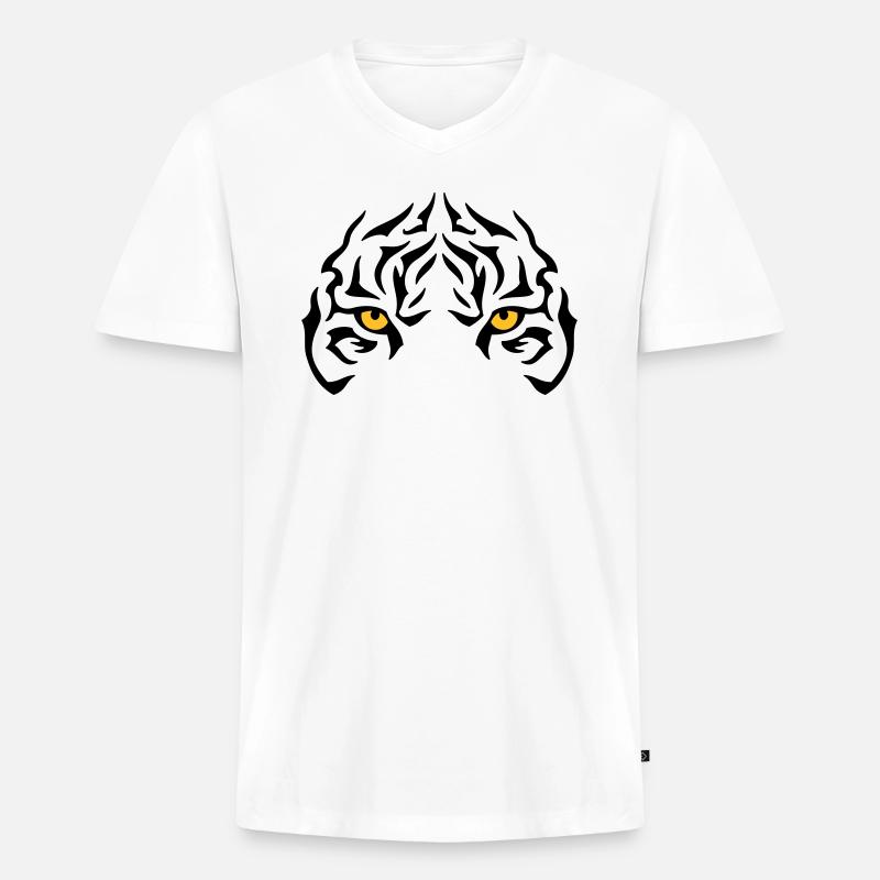 Der Blick des Tigers - Männer Premium Bio T-Shirt mit V-Ausschnitt - Weiß