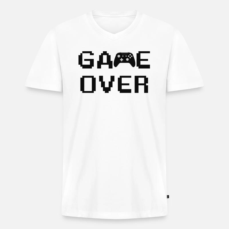 Game Over Controller - Männer Premium Bio T-Shirt mit V-Ausschnitt - Weiß