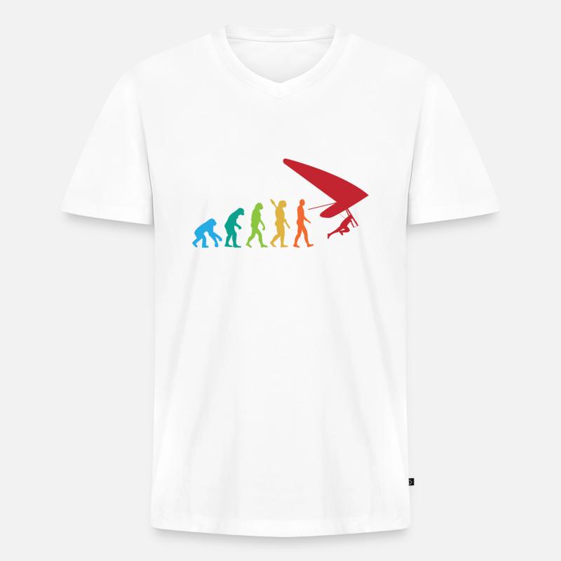 EVOLUTION HÄNGEGLEITER - Männer Premium Bio T-Shirt mit V-Ausschnitt - Weiß