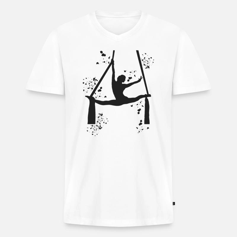 Panno Verticale Acrobazie Aeree Seta Aerea - Maglietta ecologica premium da uomo con scollo a V - bianco
