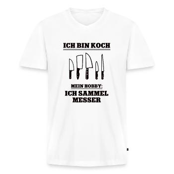 Ich Bin Koch Küche Zubehör Köche Messer Kochmesser - Männer Premium Bio T-Shirt mit V-Ausschnitt - Weiß - Vorne - Nico (187cm)