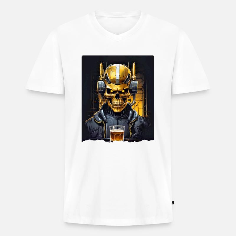 Bier Skull 0.10 - Männer Premium Bio T-Shirt mit V-Ausschnitt - Weiß