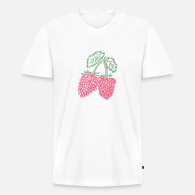 Himbeere - Himbeeren - Männer Premium Bio T-Shirt mit V-Ausschnitt - Weiß