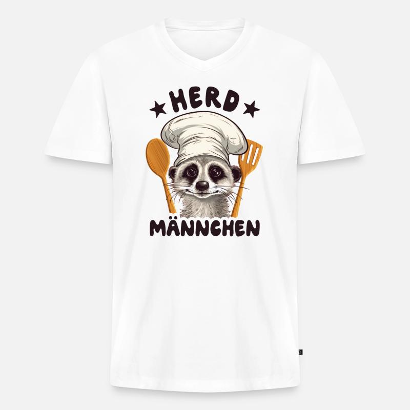Herdmännchen Erdmännchen Koch - Männer Premium Bio T-Shirt mit V-Ausschnitt - Weiß