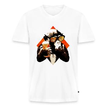 chimpanzé de bière drôle - T-shirt encolure en V Premium bio Homme - blanc - Devant - Nico (187cm)