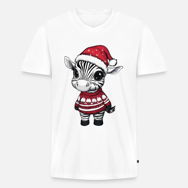 Zebra Weihnachten Comic - Männer Premium Bio T-Shirt mit V-Ausschnitt - Weiß
