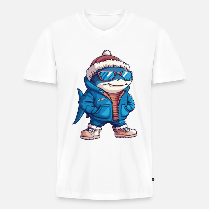 Hai Cool Comic - Männer Premium Bio T-Shirt mit V-Ausschnitt - Weiß