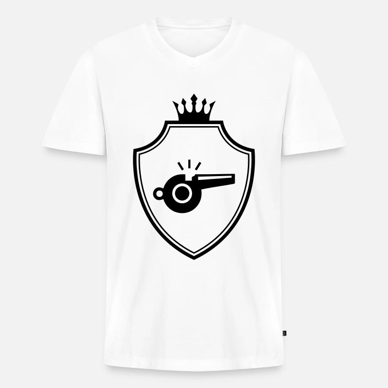 Trillerpfeife Pfeife Wappen - Männer Premium Bio T-Shirt mit V-Ausschnitt - Weiß
