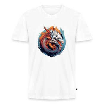 Dragon Emblem - Men's Premium Organic T-shirt with V-neck - white - Front - Nico (187cm)