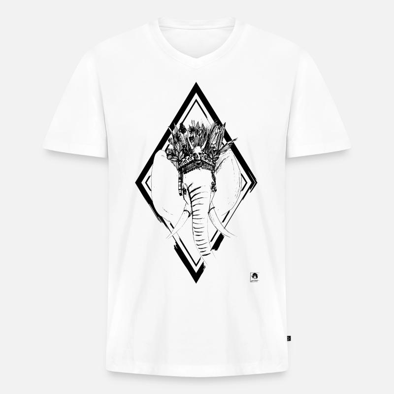 Elefant - Männer Premium Bio T-Shirt mit V-Ausschnitt - Weiß