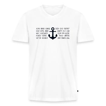 NATO Alphabet Maritime Radio with Anchor Black - Men's Premium Organic T-shirt with V-neck - white - Front - Nico (187cm)