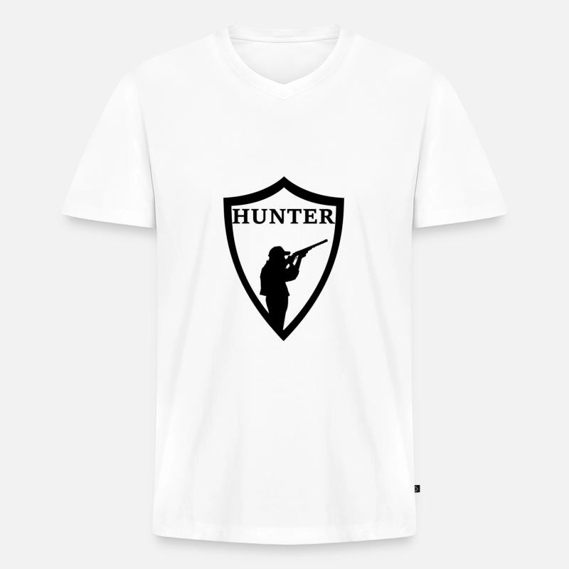 Hunter Abzeichen Jäger Jagd - Männer Premium Bio T-Shirt mit V-Ausschnitt - Weiß