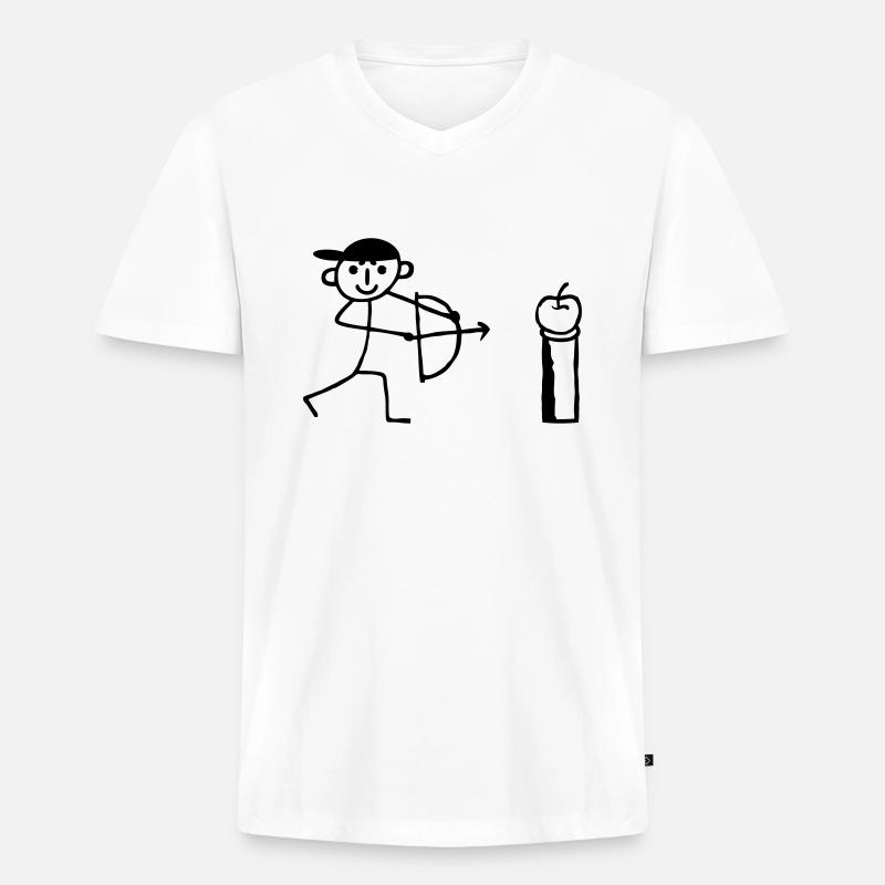 Strichmännchen Apfel schießen - Männer Premium Bio T-Shirt mit V-Ausschnitt - Weiß