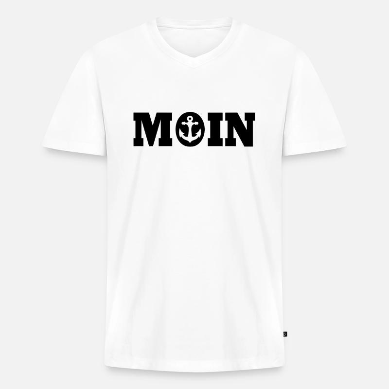 Moin - Männer Premium Bio T-Shirt mit V-Ausschnitt - Weiß