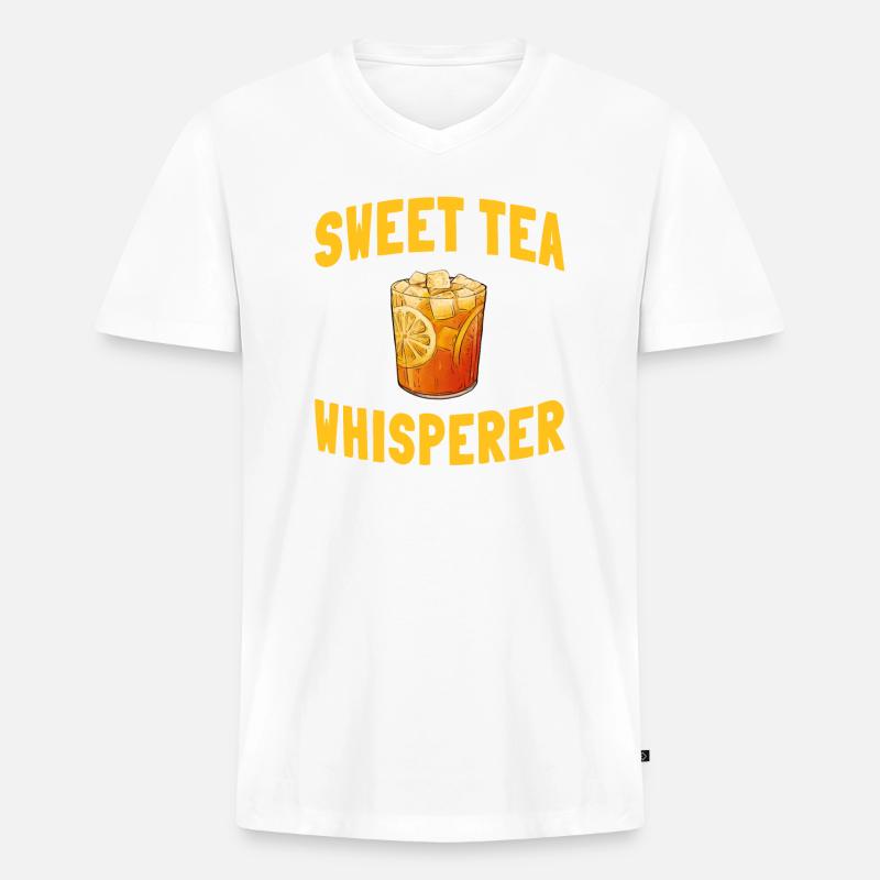 Lustiges Süßes Teeflüsterer - Männer Premium Bio T-Shirt mit V-Ausschnitt - Weiß