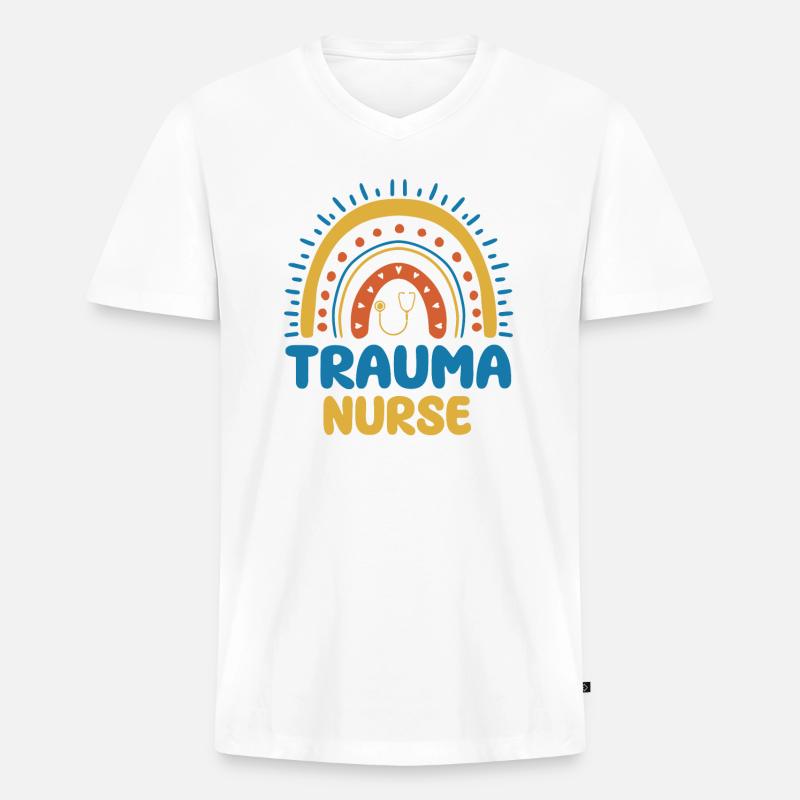 Trauma Krankenschwester Boho Regenbogen Design - Männer Premium Bio T-Shirt mit V-Ausschnitt - Weiß