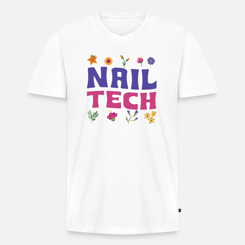 Nageltechnikerin Blumen Nagelstudio - Männer Premium Bio T-Shirt mit V-Ausschnitt - Weiß