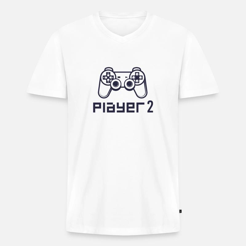 Player 2 Gaming Controller PS - Männer Premium Bio T-Shirt mit V-Ausschnitt - Weiß