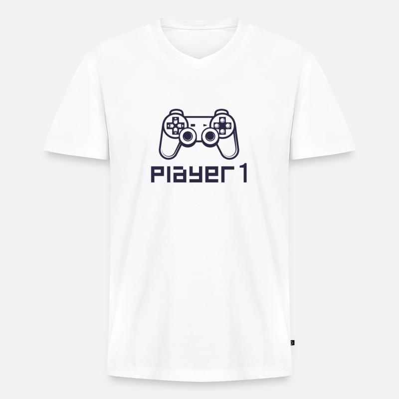 Player 1 Gaming Controller PS - Männer Premium Bio T-Shirt mit V-Ausschnitt - Weiß