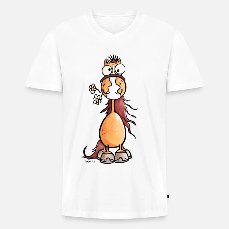 Da steht ein Pferdchen - Männer Premium Bio T-Shirt mit V-Ausschnitt - Weiß