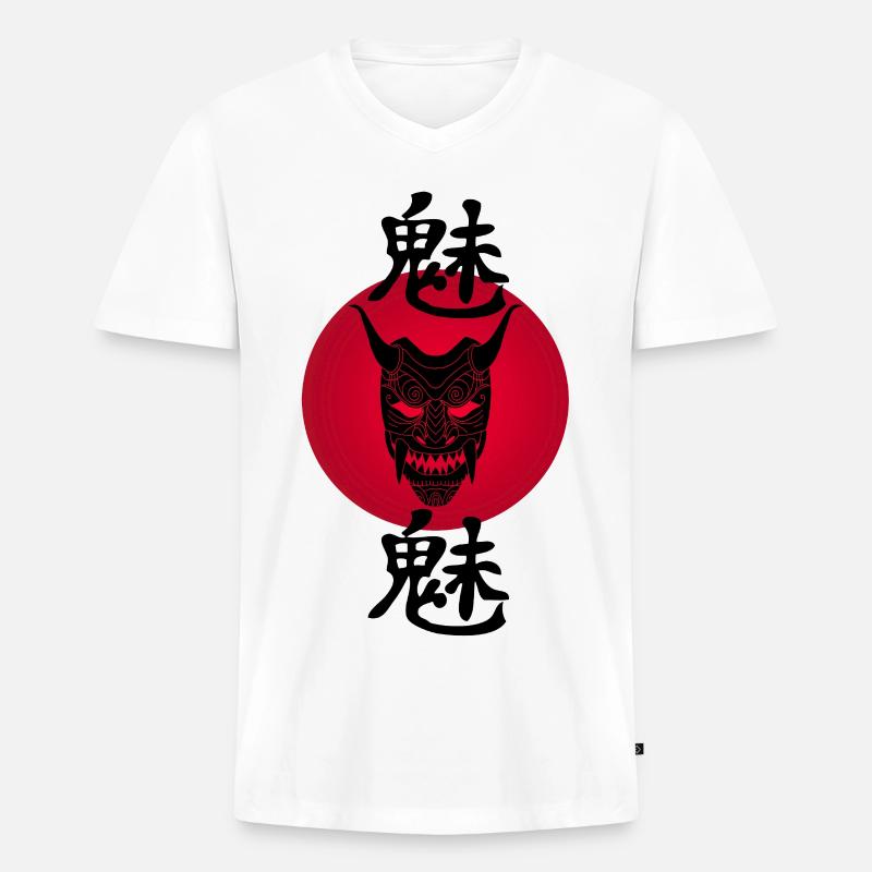 Schwarzer Dämon und Rote Sonne - Männer Premium Bio T-Shirt mit V-Ausschnitt - Weiß