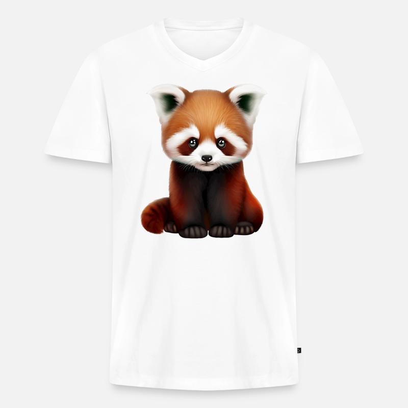 Roter Panda - Männer Premium Bio T-Shirt mit V-Ausschnitt - Weiß