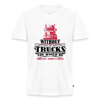 Sans camions seraient sans-abri affamés nu - T-shirt encolure en V Premium bio Homme - blanc - Devant - Nico (187cm)