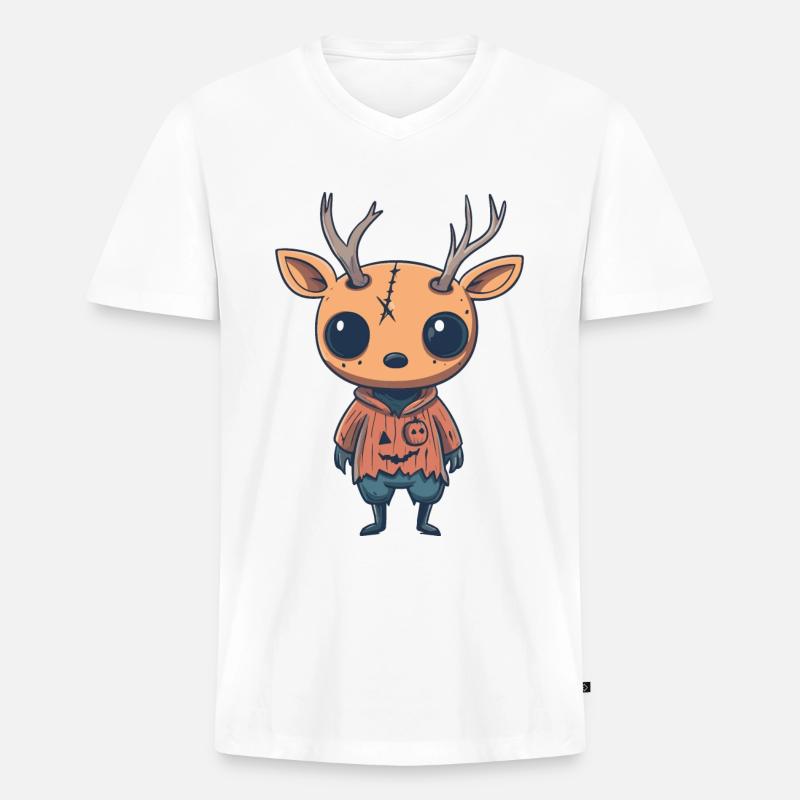 Hirsch Halloween Comic Lustig - Männer Premium Bio T-Shirt mit V-Ausschnitt - Weiß
