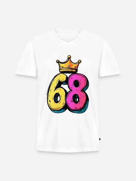 68 Zahl Krone - Männer Premium Bio T-Shirt mit V-Ausschnitt - Weiß