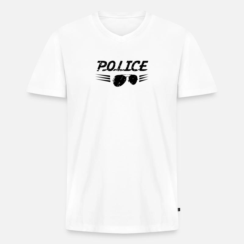 Polizei Polizei Polizei Polizei - Männer Premium Bio T-Shirt mit V-Ausschnitt - Weiß