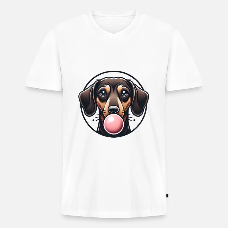 Dackel mit Kaugummi Grafik - Männer Premium Bio T-Shirt mit V-Ausschnitt - Weiß