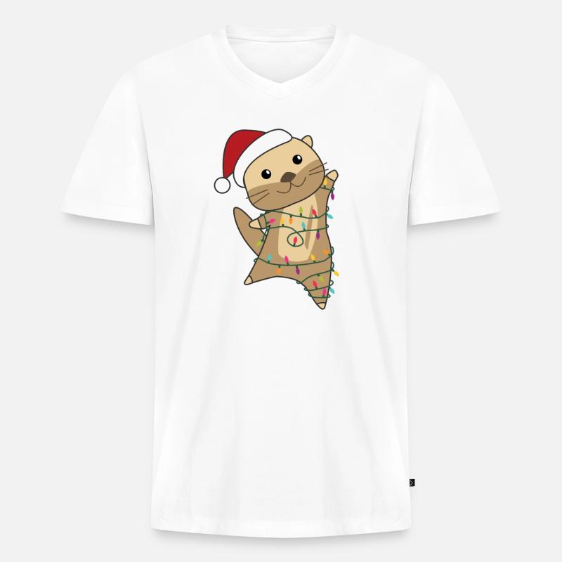 Utter jul snö vinterdjur utter - Ekologisk premium-T-shirt med V-ringning herr - vit