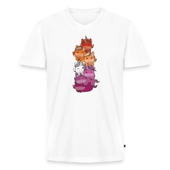 Lesbische Flag Pride LGBTQ süßer Einhorn Stapel - Männer Premium Bio T-Shirt mit V-Ausschnitt - Weiß - Vorne - Nico (187cm)