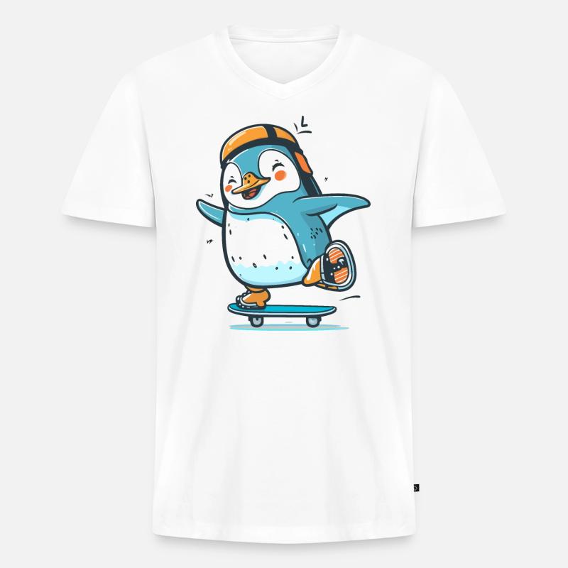Gleiten Sie mit diesem Pinguin - Männer Premium Bio T-Shirt mit V-Ausschnitt - Weiß